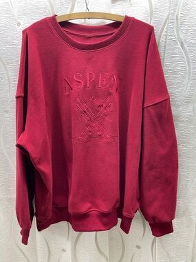 Aspen Ski Sweatshirt Womens XL Burgundy Red Excellent‎ Embroidered Relaxed Fit